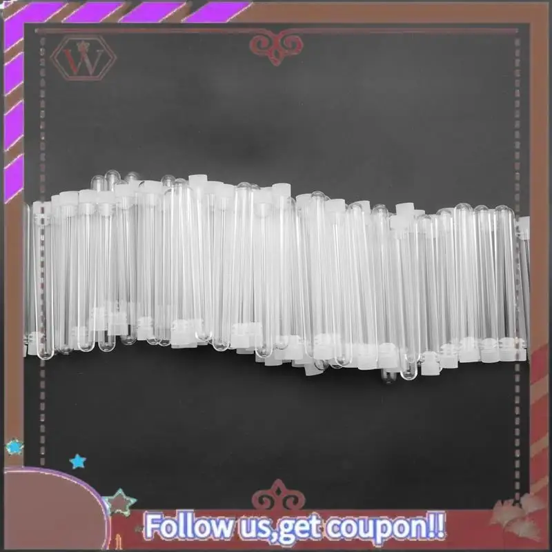 ABBG-1000Pcs 12X1000mm Transparent Laboratory Clear Plastic Test Tubes Vials With Push Caps School Lab Supplies