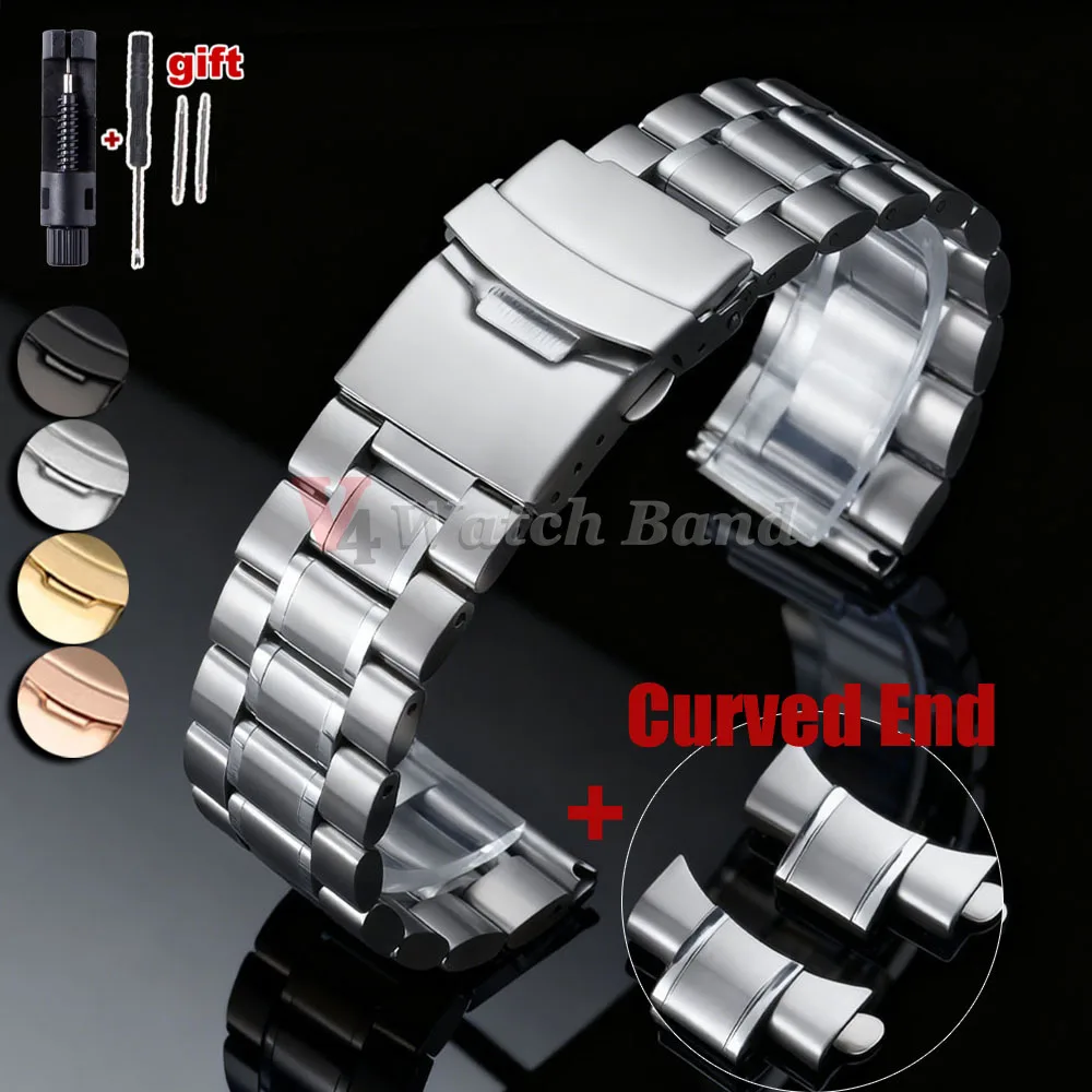 Arc End Luxury Bracelet for Seiko SKX007 18mm 20mm 22mm 24mm Stainless Steel Watch Strap for Rolex Curved End Metal Watch Band