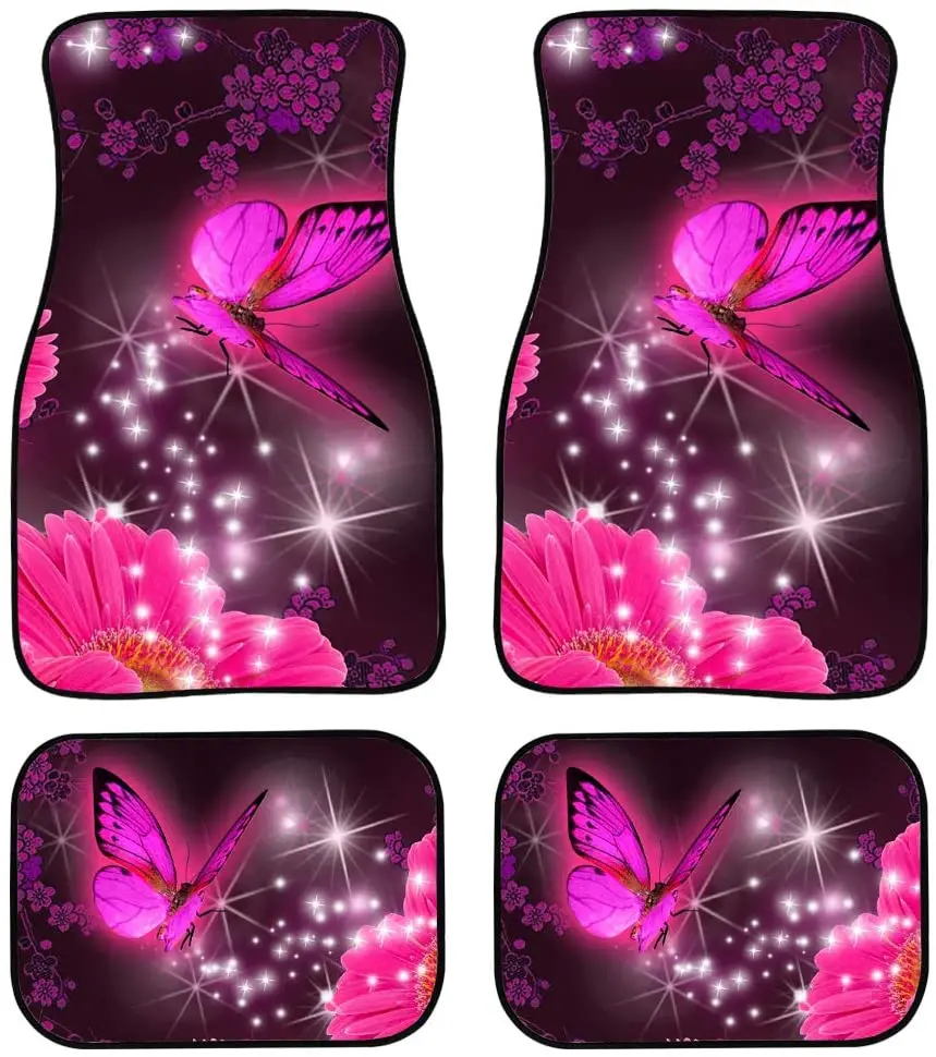 

Elegant Pink Butterfly Floor Mat for Car SUV Truck Universal fit Front/ Rear Carpets for Women