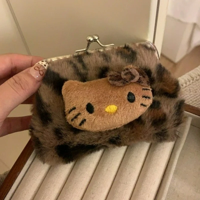 محفظة نقود معدنية لطيفة وطازجة وحلوة كيتي بطبعة الفهد من القطيفة تحمل حقيبة سماعة رأس بلوتوث حقيبة مكياج KT Cat حقيبة تخزين