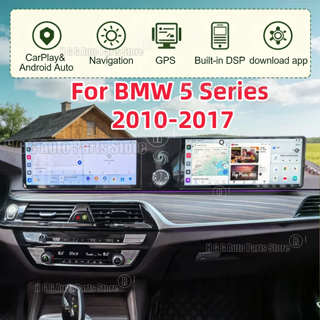 Dual 12.3inch Screen For BMW 5 Series F10 F11 2011 2012 2013 2014-2017 CarPlay Auto Stereo Car Radio GPS Navigation Video Player