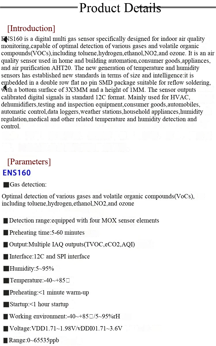 ENS160+AHT20 Kohlendioxid (CO2), eCO2, TVOC, Luftqualitäts-, Temperatur- und Feuchtigkeitssensor – Detail 2