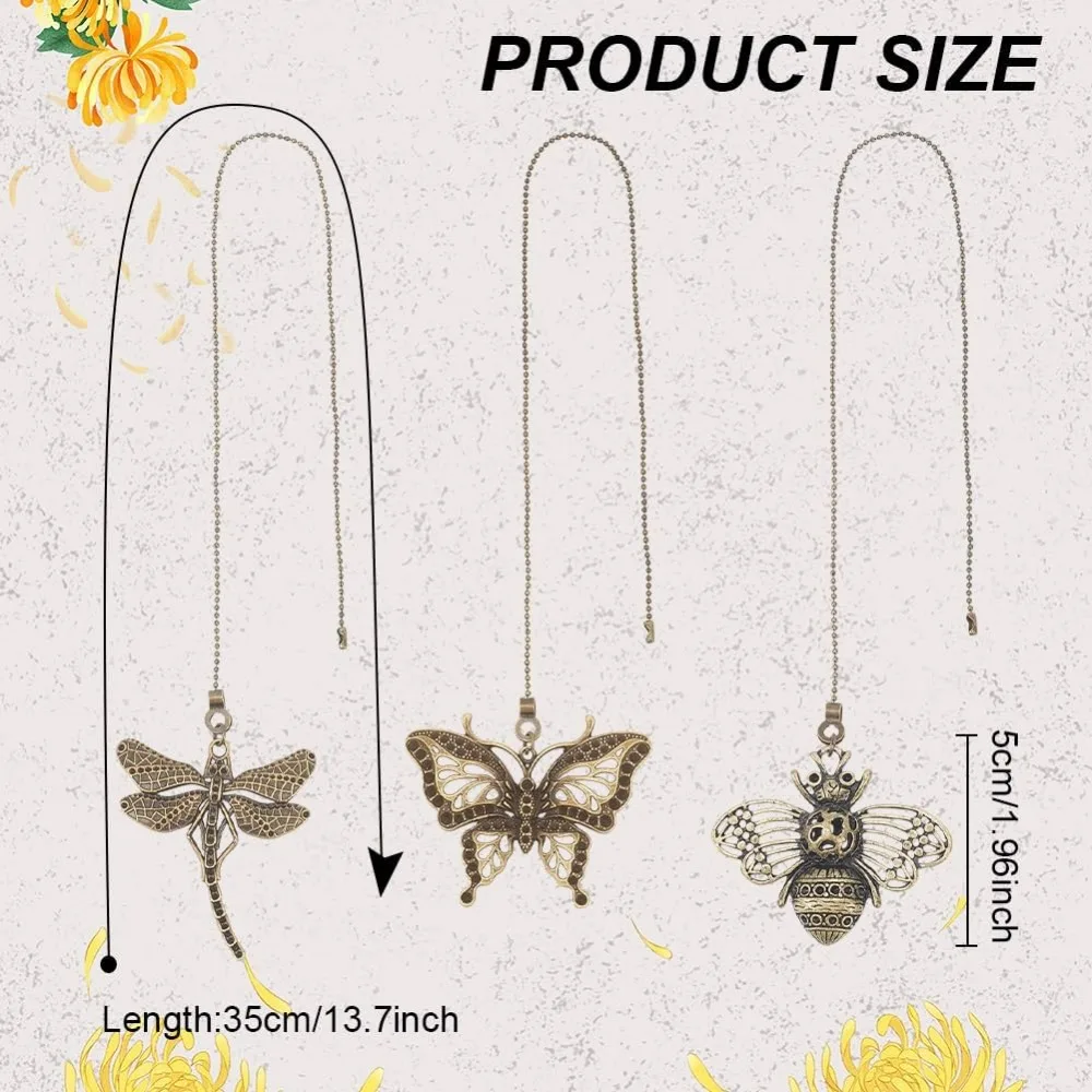 6pcs Insect Ceiling Fan Pull Chain 15 Inch Antique Fan Pull Chain Pendant Extension with Dragonfly Butterfly Bee Charm Chains