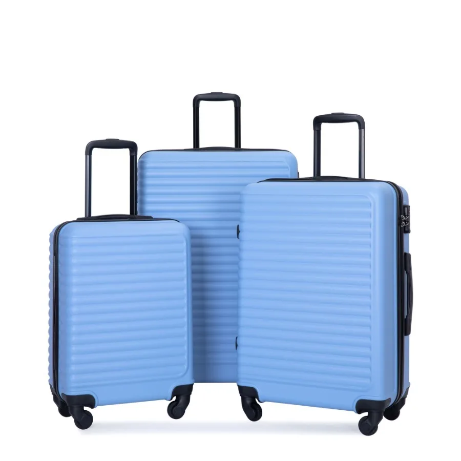 

3 Piece Luggage Sets ABS Lightweight Suitcase with Two Hooks Spinner Wheels TSA Lock 20 24 28 LIGHT BLUE