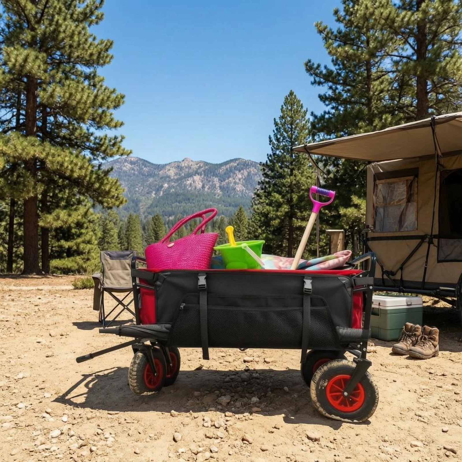 

Wagon Side Storage Bag Adjustable Straps Trailer Hanging Bag Buckle Fasteners for Camping Trips