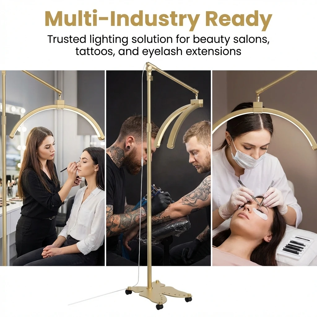 23 Inch LED Lash Half Moon Lamp Professional Beauty Salon Light with Adjustable Stand Touch Control for Eyelash Extensions Tool