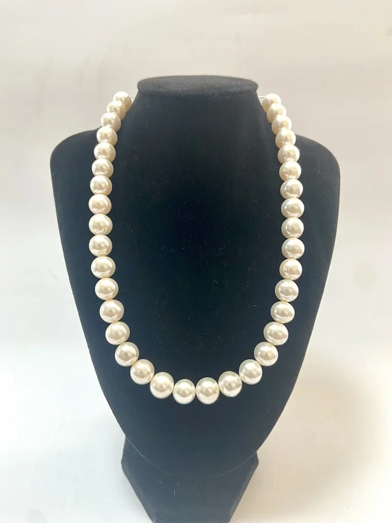 Natural Genuine Sea Pearl Necklace 12-13mm Round White Pearl Fashion Anniversary Jewelry Gifts for Women 925 Sterling Silver