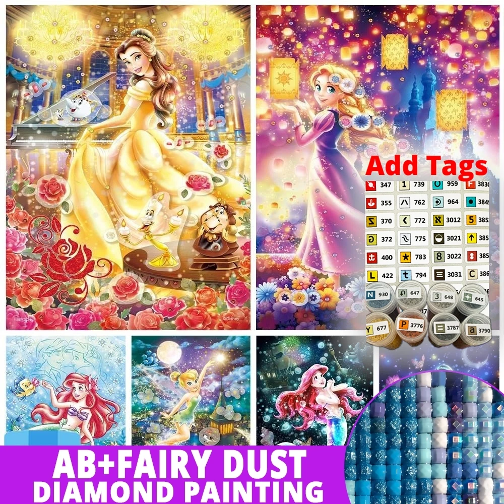 

With Symbol Sticker Disney Cartoon Princess AB Northern Lights Diamond Painting Picture Size Mosaic Embroidery 5D DIY Crafts New