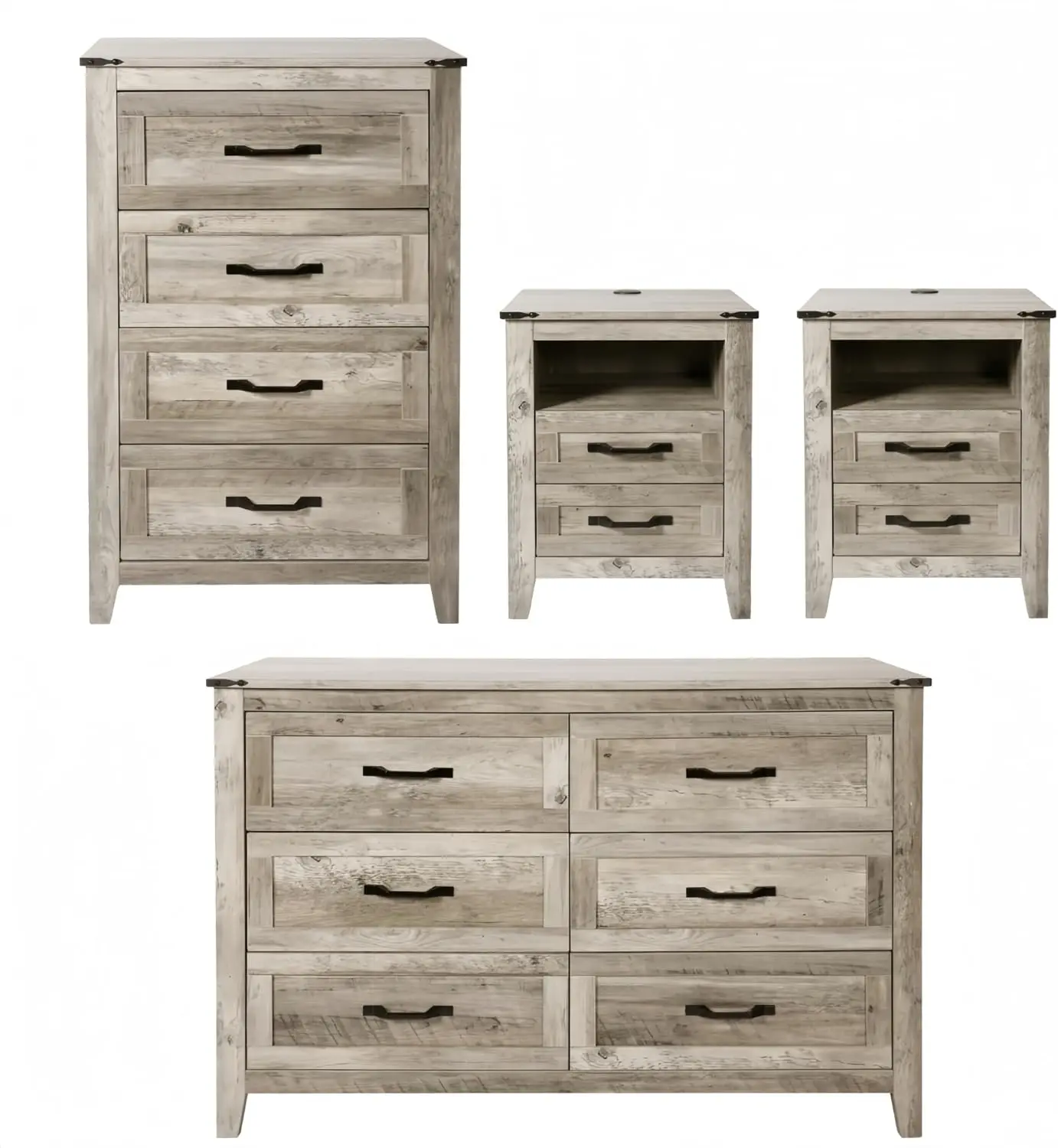 

NEDYO 4PCS Farmhouse Dresser Set, Dresser and Nightstand Sets, Rustic Wooden Dresser Set. Including 6 Drawer Dresser & 4 Drawer