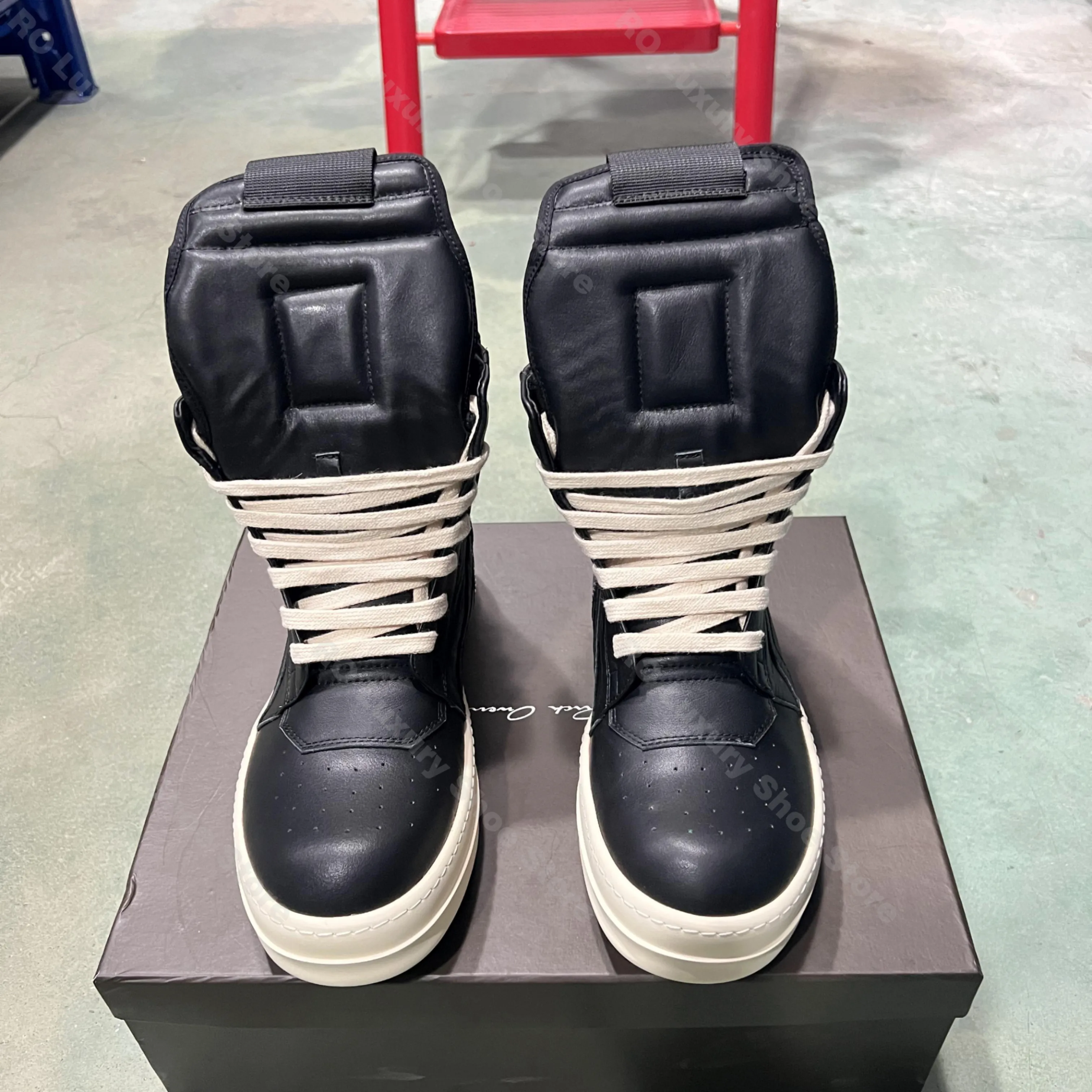

Brand Casual Men Shoe High Top Women Sneaker Geobasket Leather ricks Zipper Luxury owens Trend Thick-sole Flat Ankle Boot