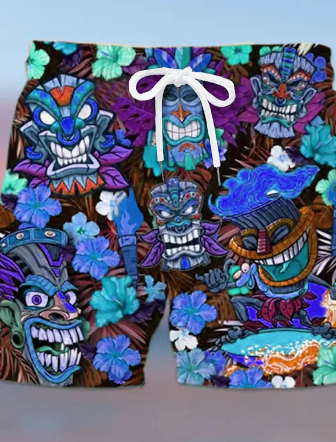 Heren Board Shorts 3d Prints Tiki Graphics Broek Met Trekkoord Korte Broek Snel Droog Korte Casual Dagelijkse Hawaiiaanse Boho 4 Micro-Elastische