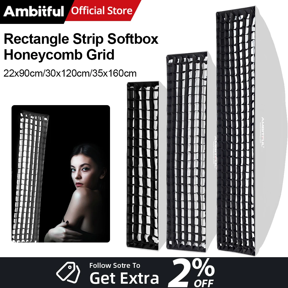 AMBITFUL Rectangle Strip Softbox Honeycomb Grid 22x90cm 30x120cm 35x160cm (Does Not Include Softbox)