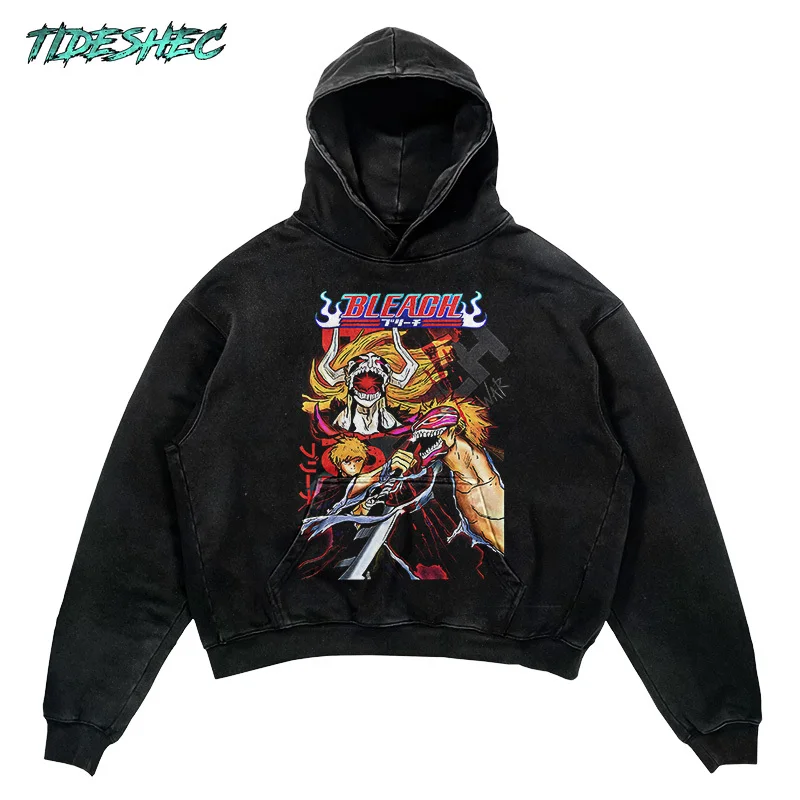 

TIDESHEC 2024 Retro Death Anime Print Hoodie Hip Hop Streetwear Japanese Manga Graphic Pullover Hoodie SS1