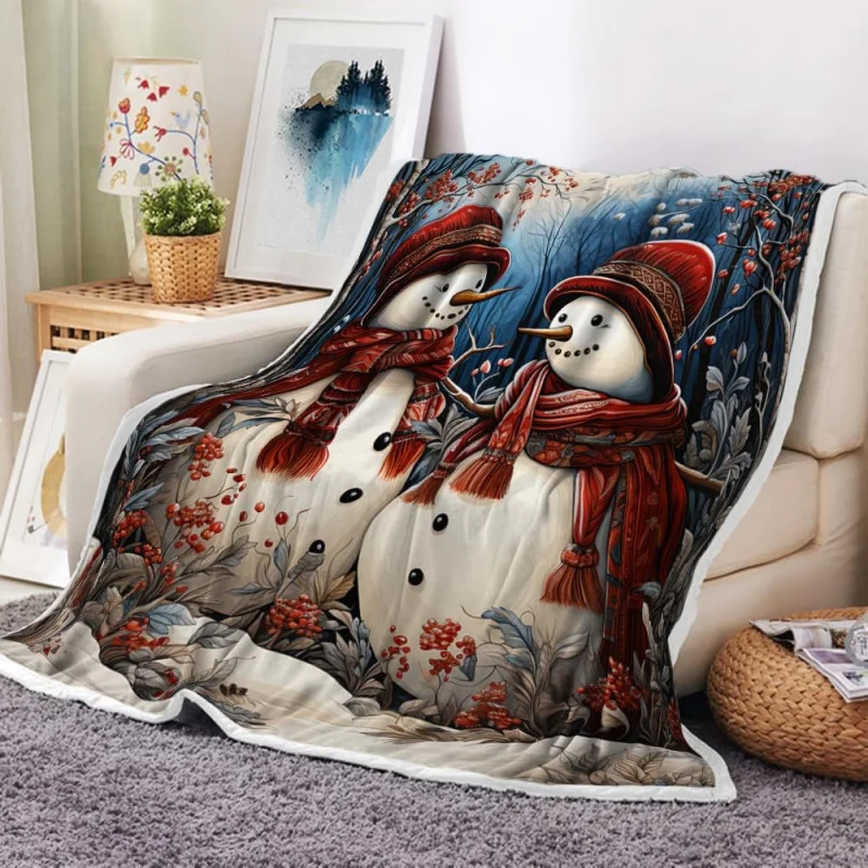 

Christmas snowman blanket holiday winter sofa camping plush warm blanket flannel 60x50 inches