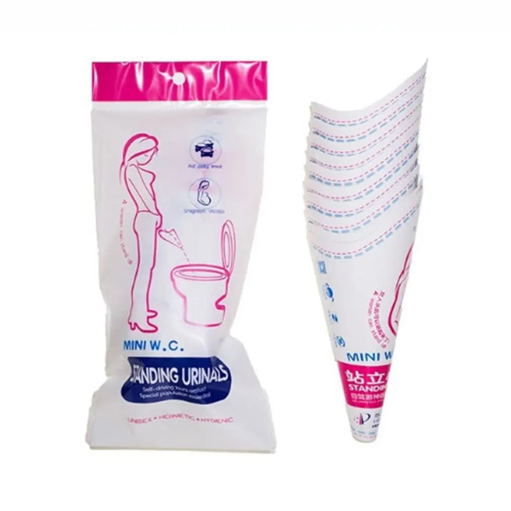 Urinario de papel desechable para mujer, urinario de pie para viaje, acampada, herramienta de aseo portátil para exteriores, 12 Uds. Por juego