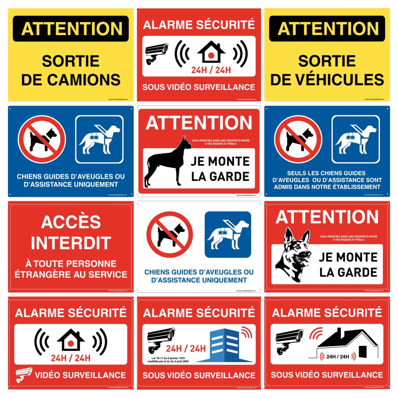 Panneau De Signalisation Aluminium,Alarme Vidéo,Accès Interdit Propriété Privée,Attention Sortie de Véhicules,Chiens Guides Sign