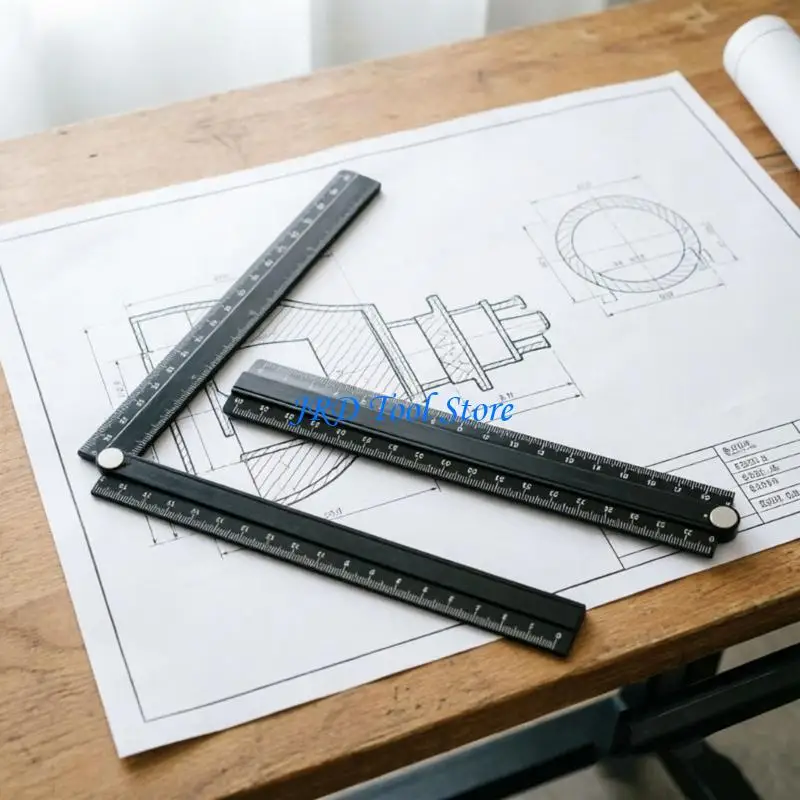 A2UD Hinged Metal Ruler with Scale Lines on Both Sections for Layout Work