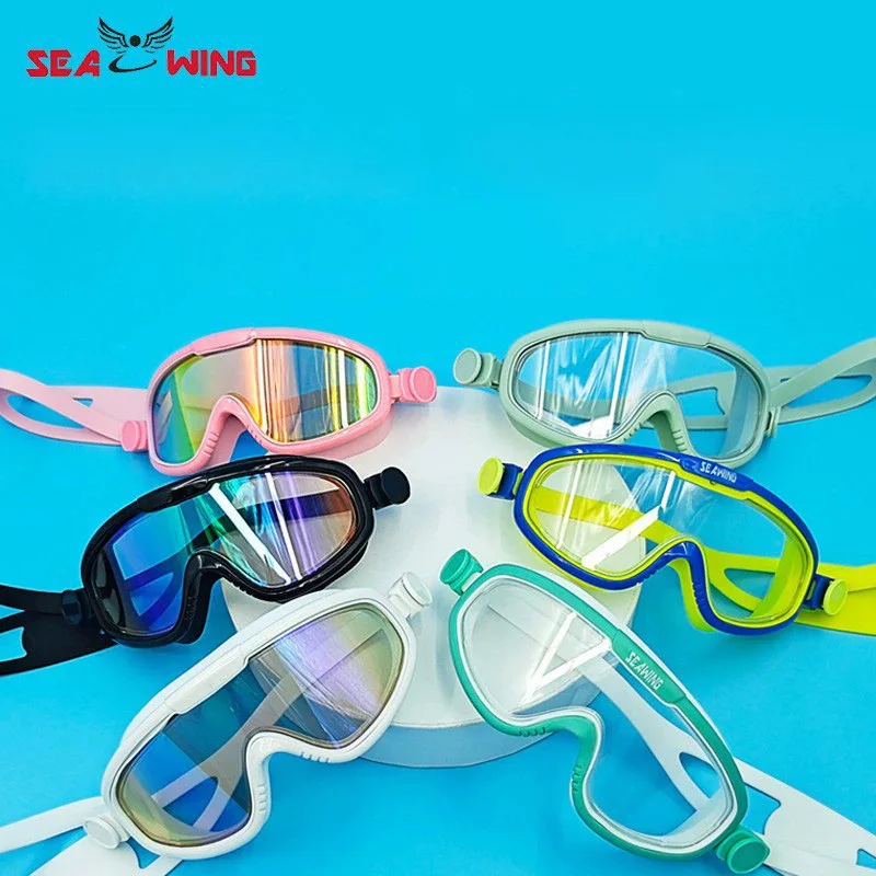 Hot selling children's large frame swimming goggles for foreign trade, waterproof, anti fog, flat light, and colorful goggles