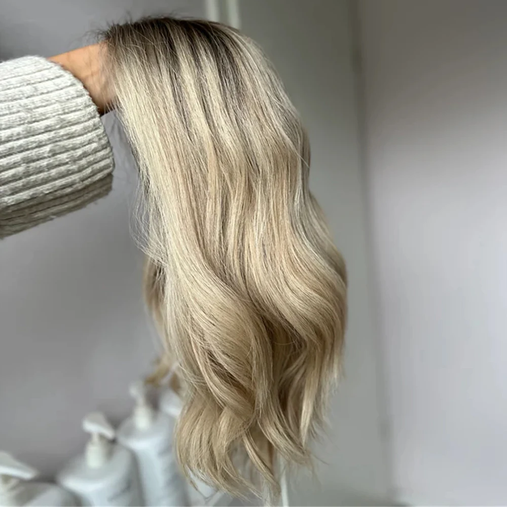 Synthetic Front Wigs for Women Creamy Blonde with Highlights Middle Part Glueless Lace Wig Wave Style Realistic Wig Wear And Go