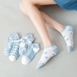 5 Pairs of High Quality Spring/Summer Short Women's Socks Cute Animal Striped Pure Cotton Ankle Breathable Girls Socks EU 35-39