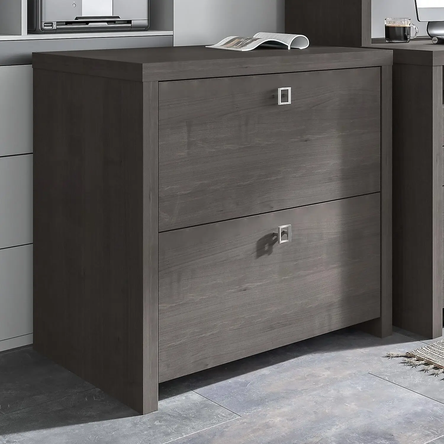 Lateral Cabinet with Satin Silver Hardware | Echo Collection 2 Drawer Filing Unit for Home Office or Professional