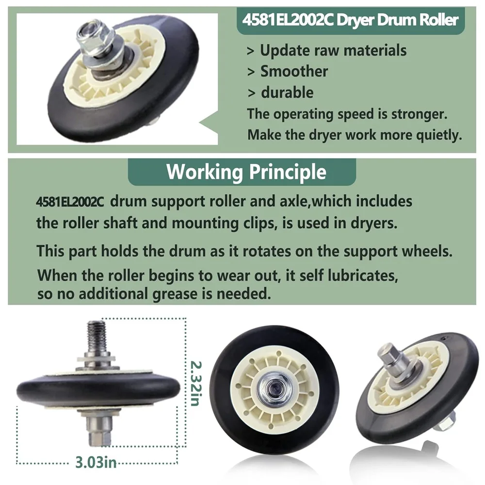 4581EL2002C Dryer Drum Roller 4400EL2001A Dryer Belt 4561EL3002A Idler Pulley and Spring Compatible with LG Kenmore Dryers