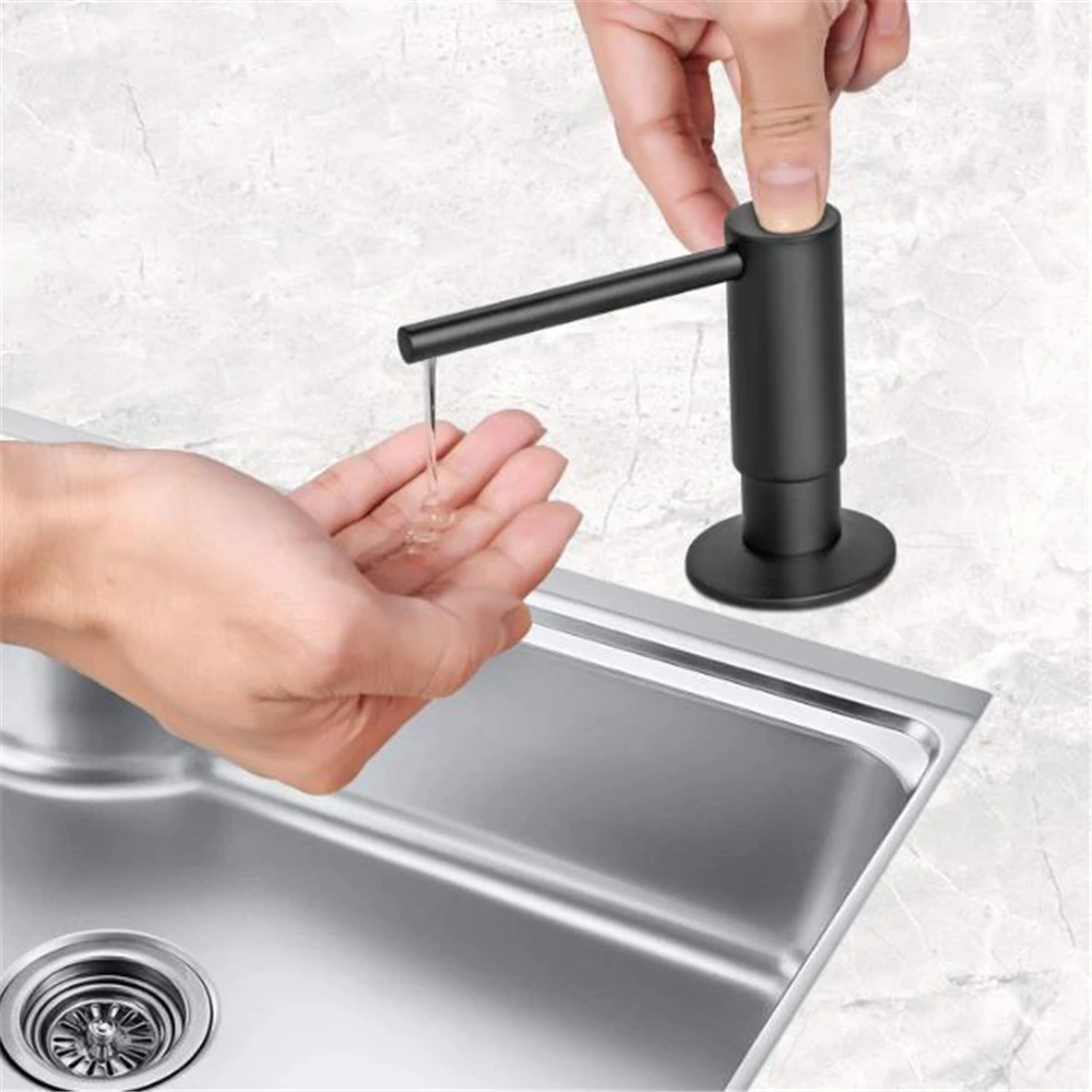 Kitchen Sink Soap Dispenser with Extension Tube/Bottle Accessories Bathroom Metal Built In Liquid Soap Detergent Dispenser Black