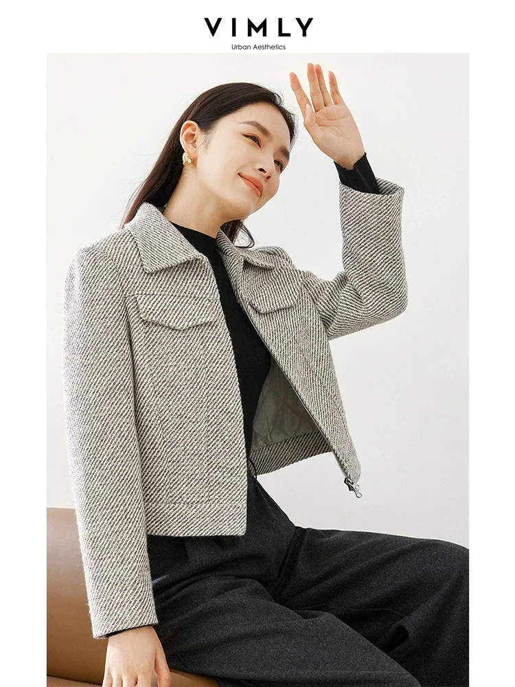 빔리 라펠 집업 퀼팅 울 코트 여성 2025 겨울 따뜻한 크롭 패딩 울 코트 여성 우아한 재킷 오버코트 M5156