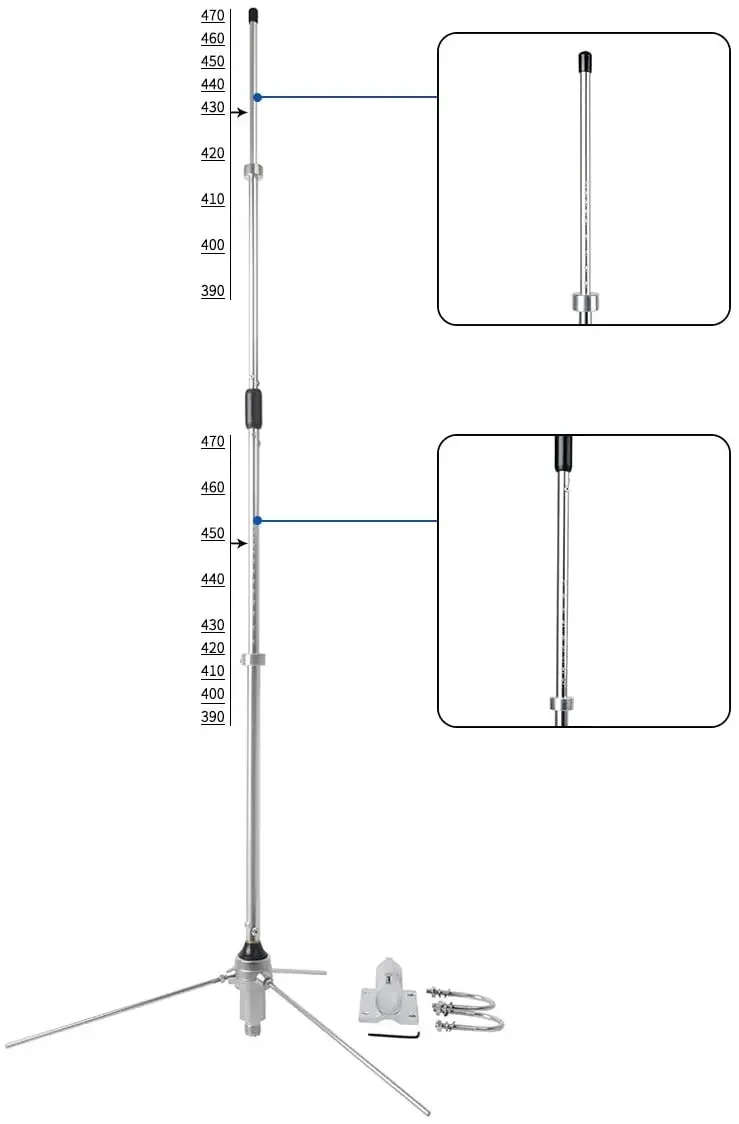 Imagem -02 - Antena de Estação Base Amadora Ham Antenas Móveis Verticais Ajustáveis Gmrs 70cm 390470mhz 100w 6.0dbi Conector So239 com Escala