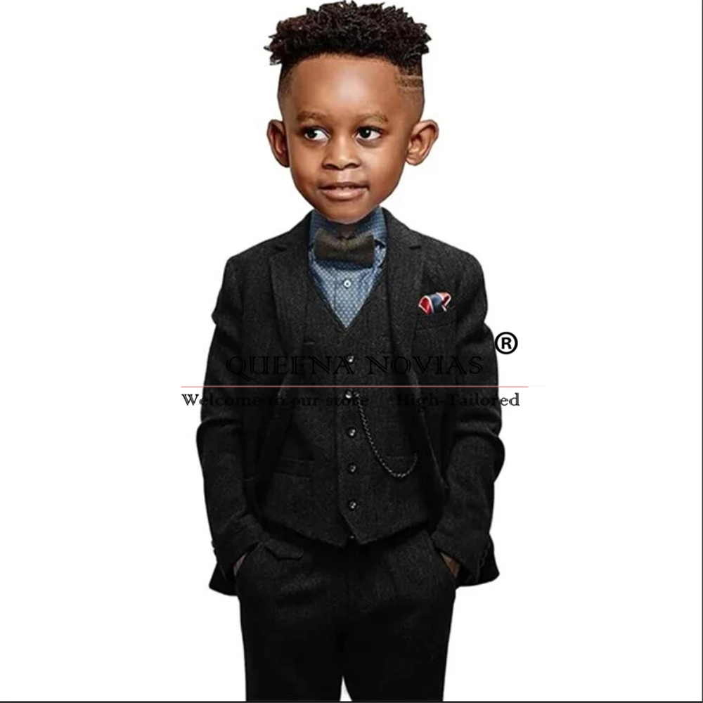 Herringbone Boy's Suits Single Breasted Children Birthday Party Prom Blazer Kids Formal Tuxedos traje para niños elegante 3 Pcs