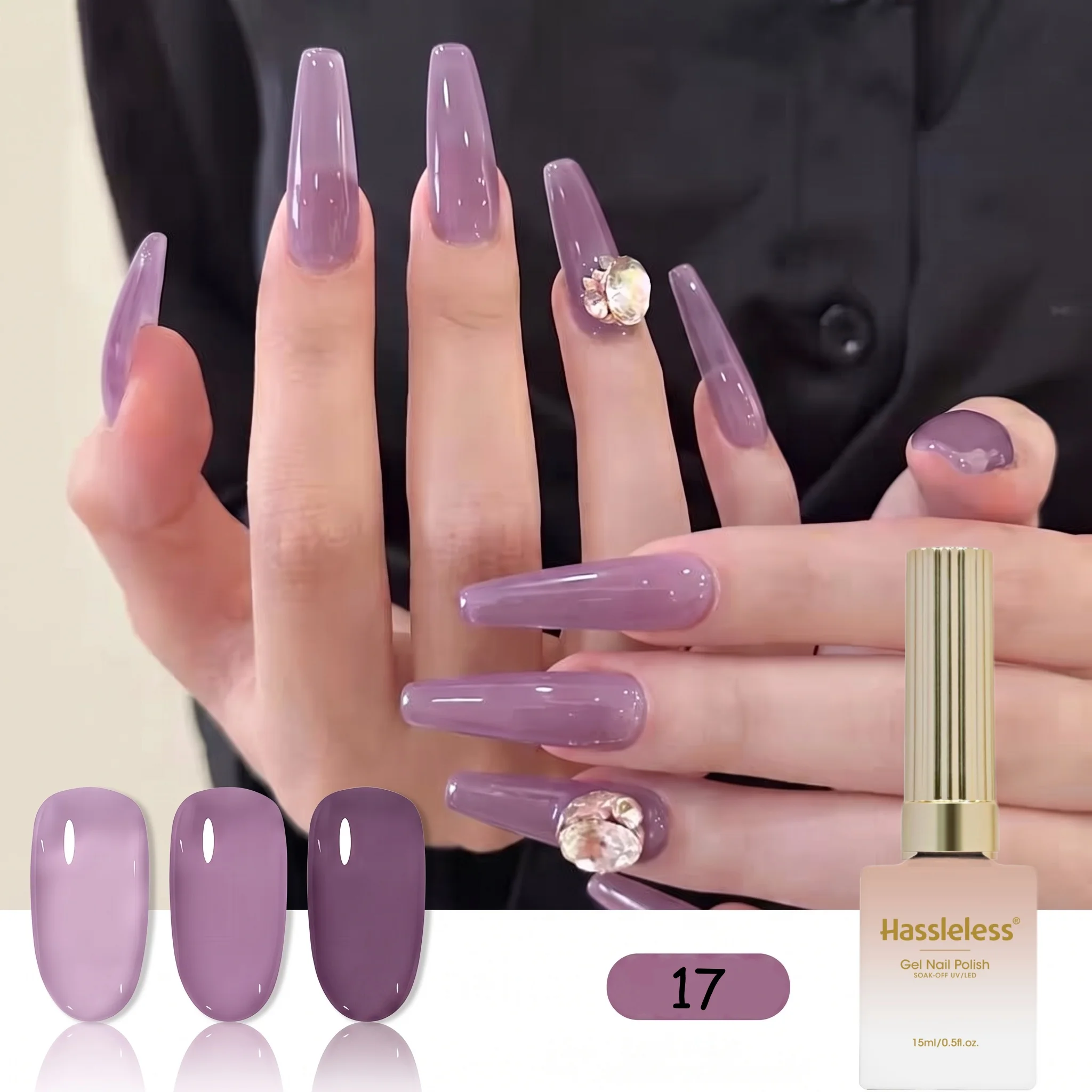 Hassleless Ice Translucent Gray Fragrant Taro Purple Single Bottle, with a Three-Layer Effect That Creates a Semi-Transparent Taro Nude, Soft Gray Purple, and Rich Grape Purple Texture, and a Thin Coat Can Reveal a Cle