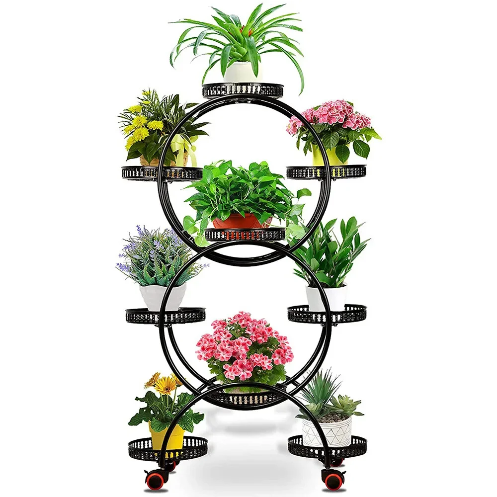 

6-Tier Black Plant Stand with Wheels-Holds 9Pots,Indoor Outdoor Flower Rack forPatio Garden Balcony plant stand flowerpot stand