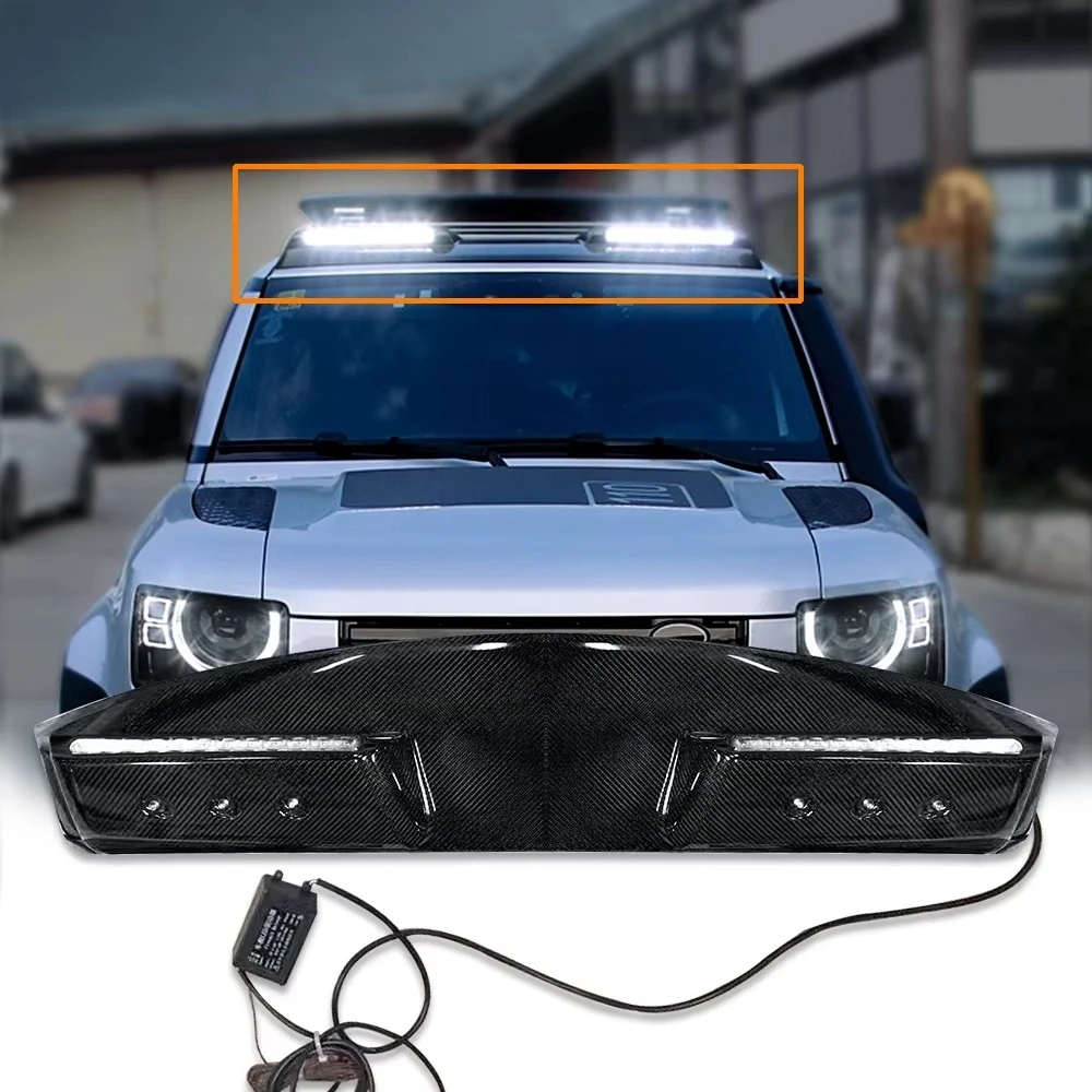 Real Carbon Fiber Top Light Luggage Rack Off-road Adventure Light  for  Defender 2020 2021 Roof  Light bar Pod