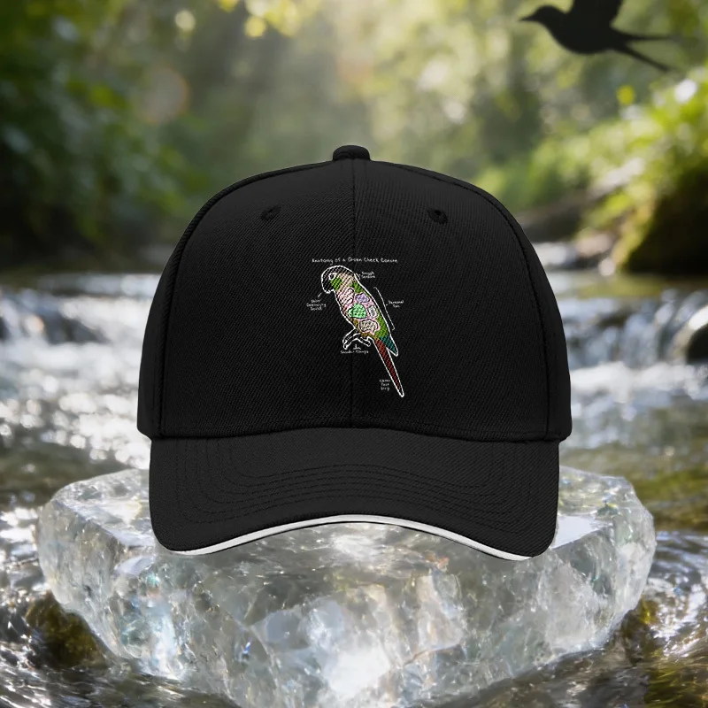 Green Cheeked Parrot Anatomy Diagram Cap - Adjustable Lightweight Suitable for Travel, Parties, Birthdays, Unisex &, Parrot-Them