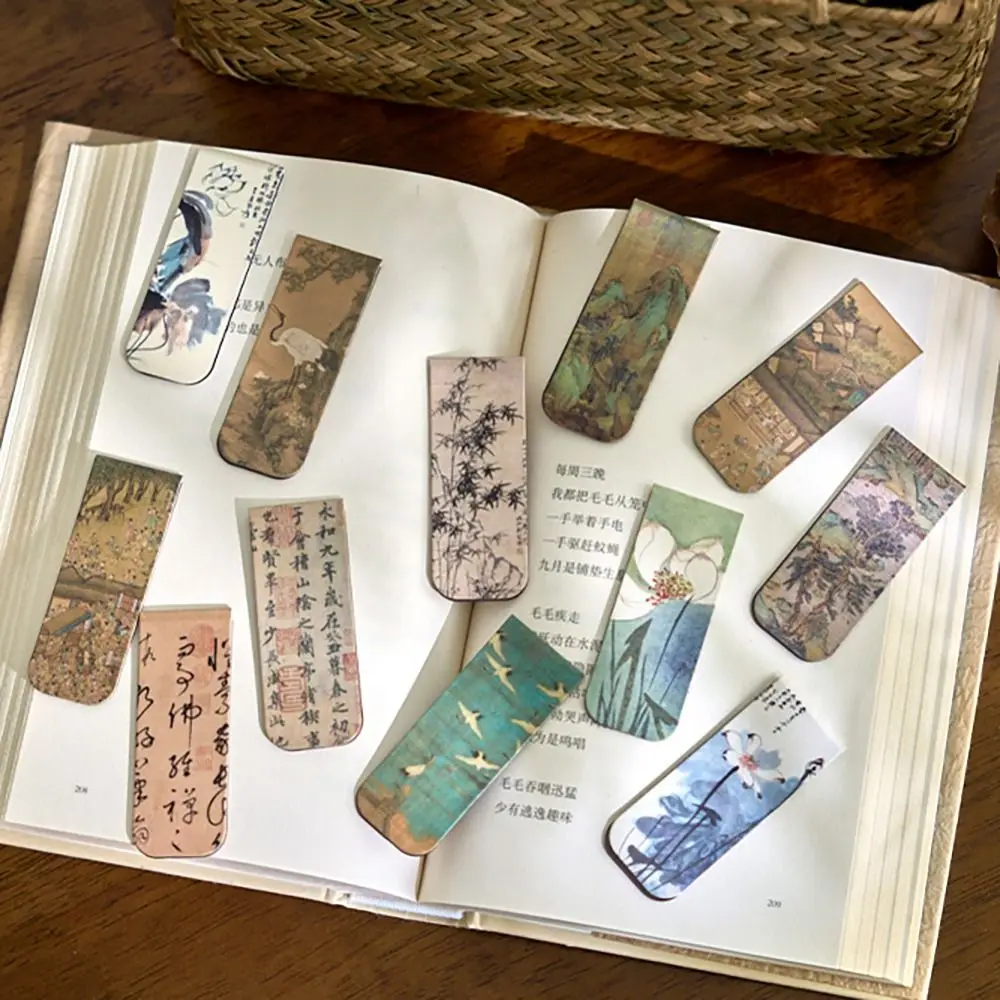 4PCS/Set Chinese Style Bookmark Double Sided Printed Magnetic Book Folder Vintage Literary Book Pagination Mark Reading Lovers