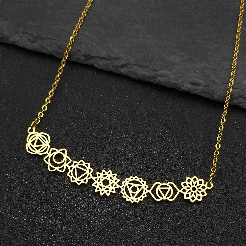 Yoga 7 Chakra Birth Flower Pendant Necklace for Women Girls Stainless Steel Gold Color Reiki Amulet Jewelry Mother's Day Gift - Image 4