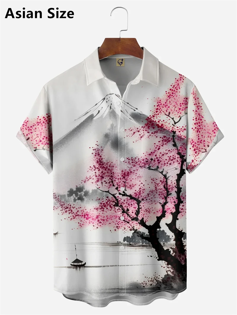 Cherry Blossom Graphic Hawaiian Shirt Men Women 3D Print Aloha Shirts Summer Women Blouses Lapel Short Sleeves Fashion Blouse