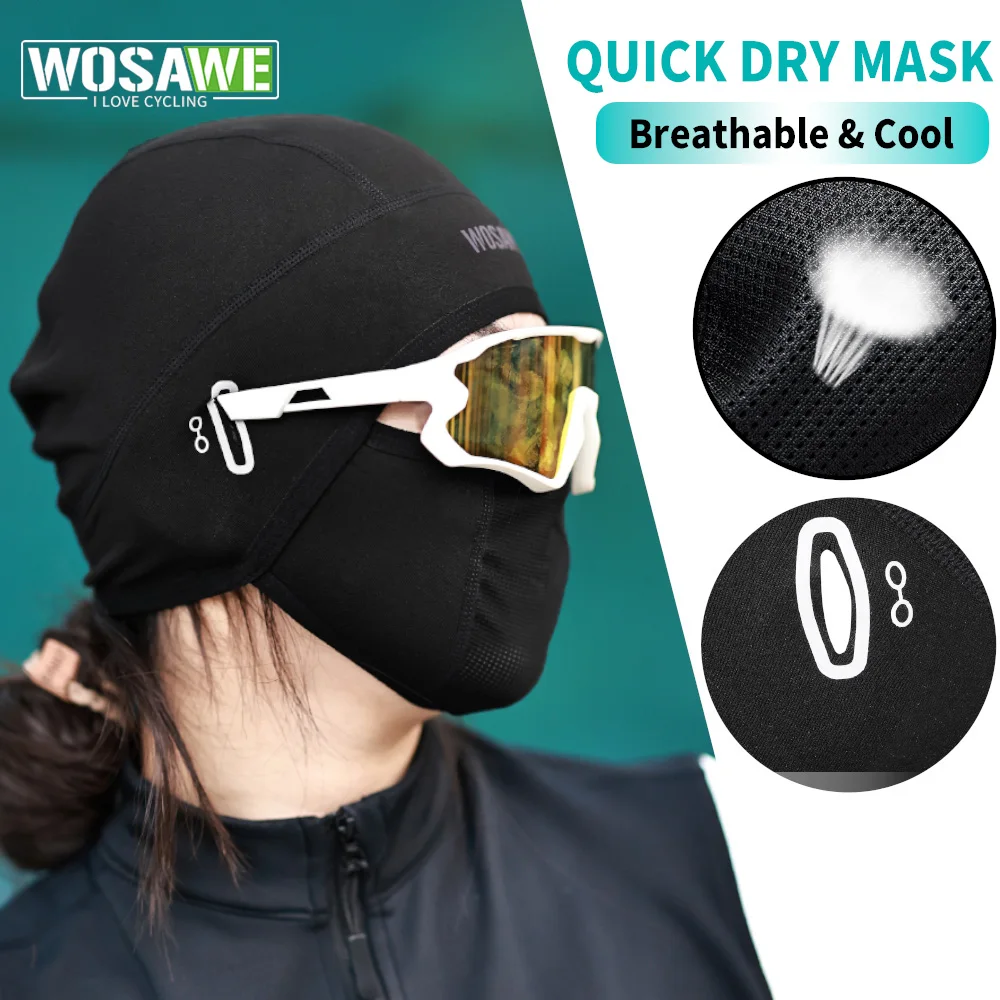WOSAWE Schnell trocknende Sturmhaube, Sommer-Radkappe, MTB, Fahrrad, Vollgesichtsabdeckung, Helmfutter, Maske, Skifahren, winddicht, atmungsaktiv, Kopfbedeckung