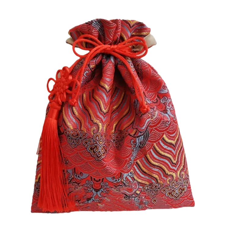 

Chinese knot Tassel Extra Large Silk Brocade Bag Drawstring Craft Bags Gift Pouches Suede lining Jewelry Storage Bag 20x25cm