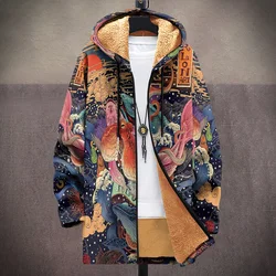 Youthful Vintage Classic Pattern 3D Print Winter Long Sleeve Hoodies Zipper Jacket Men Fleece Long style Outerwear Warm Coats