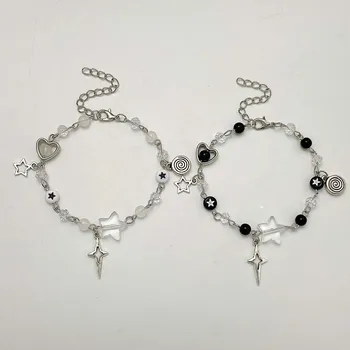 Pulseras de cuentas de pareja de moda amor corazón estrella hecho a mano Y2K encanto Anime con cuentas Kawaii amistad pareja pulsera joyería