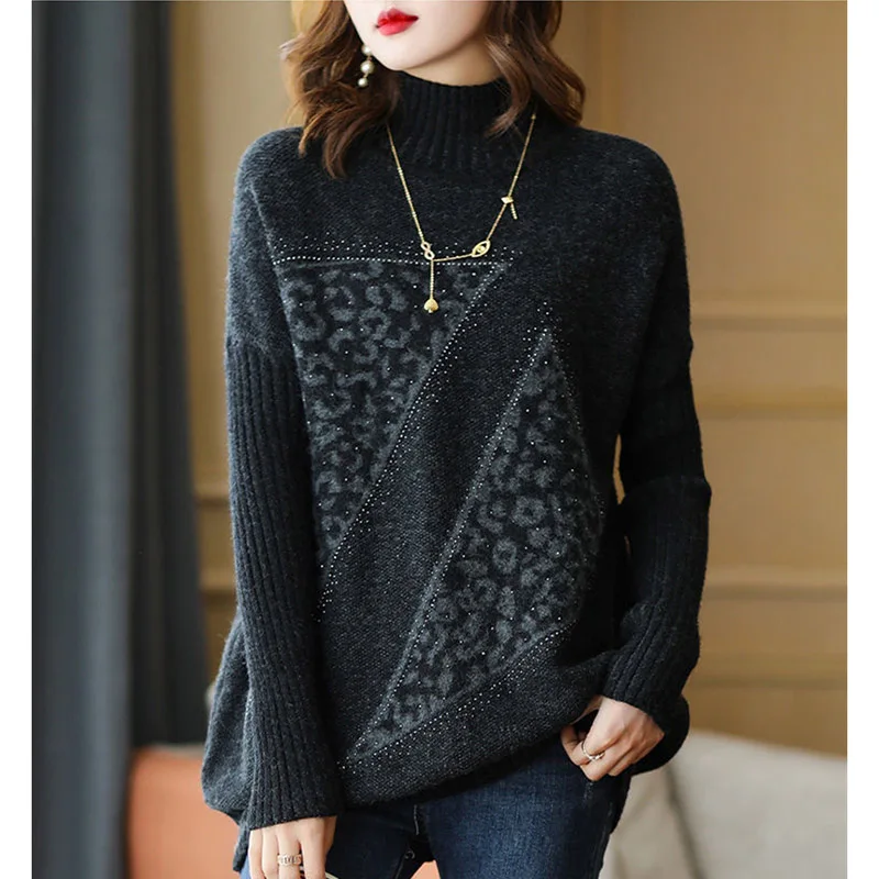 Autumn Winter Ladies Loose Fitting Pullover Knitwear Women Half High Collar Long Sleeves Knitting Female Large Size 4XL Sweater