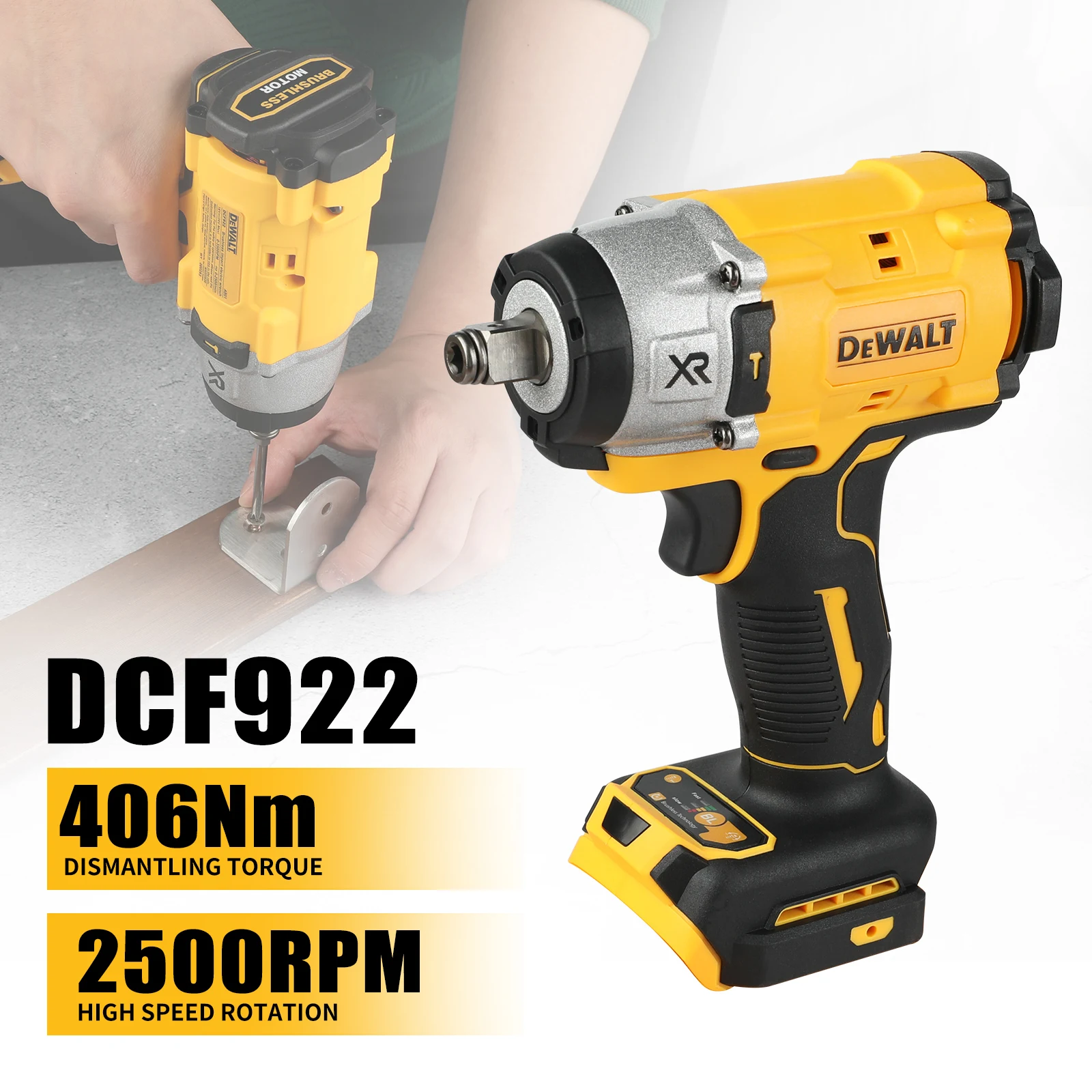 Dewalt DCF922 Wireless Impact Wrench Rechargeable High Torque 205Nm(Reverse) 1/2