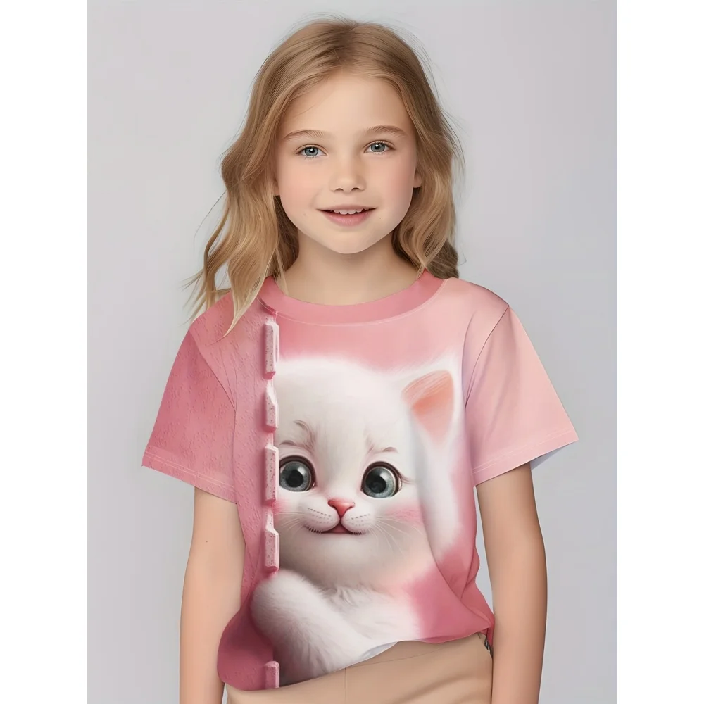 

2025 Cute Cartoon Animals 3d Print T Shirts Casual Baby T-Shirts Fashion Girl Clothes Short Sleeve Tees Girls Top