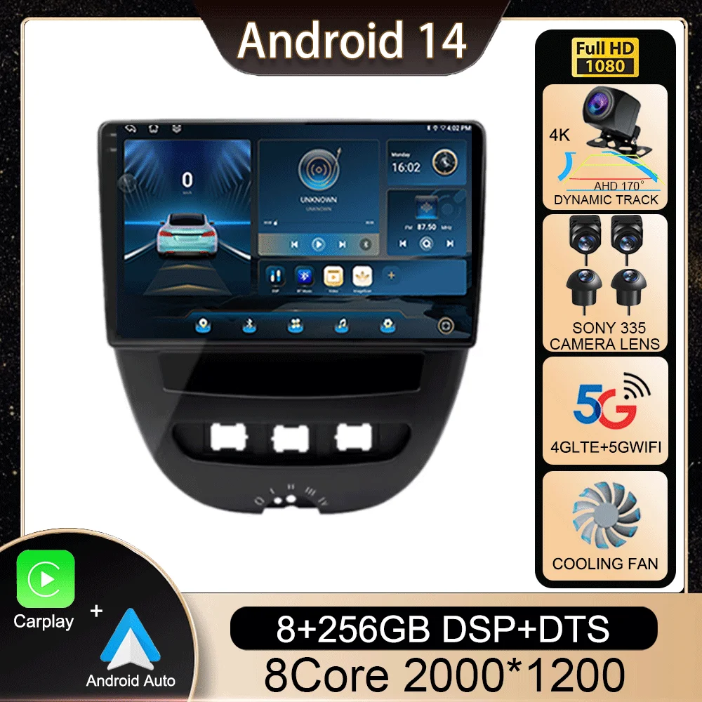 

Android 14 Auto Car Radio Multimedia Player For Peugeot 107 Toyota Aygo Citroen C1 2005 - 2014 Head Unit Stereo GPS Navi Carplay