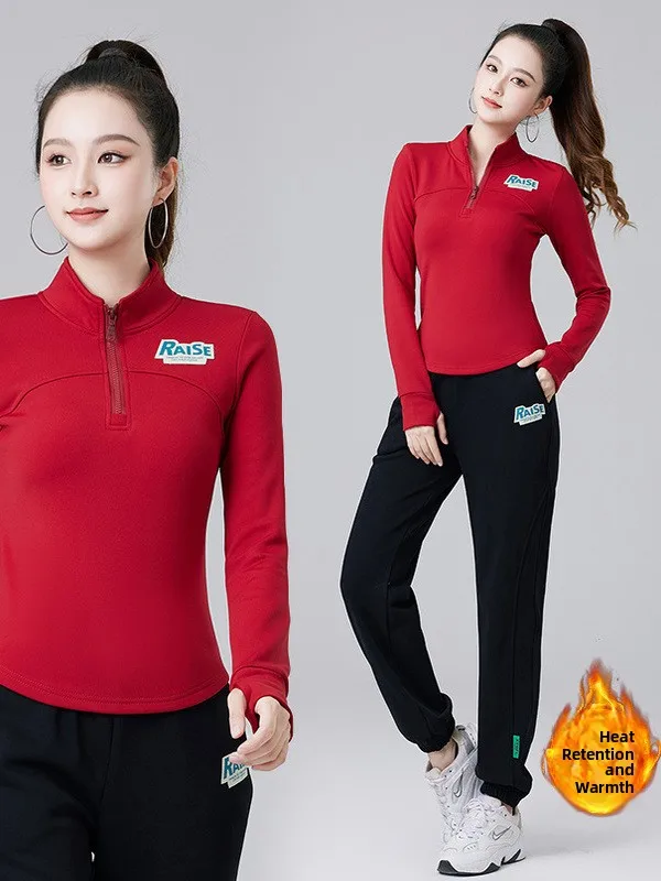 Qui Dry Long Sve Fitn Top para mulheres com gola alta e design com zíper f adequado para dança quadrada e esportes ao ar livre