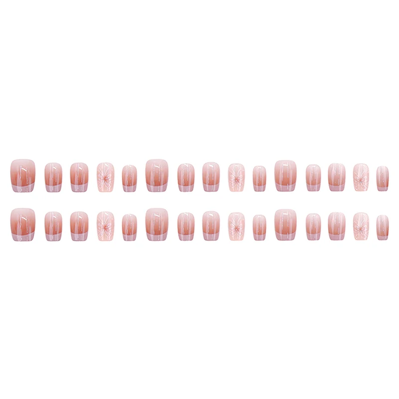 30 pièces rose français papillon court tête carrée presse sur faux ongles avec colle paillettes conception détachable faux ongles