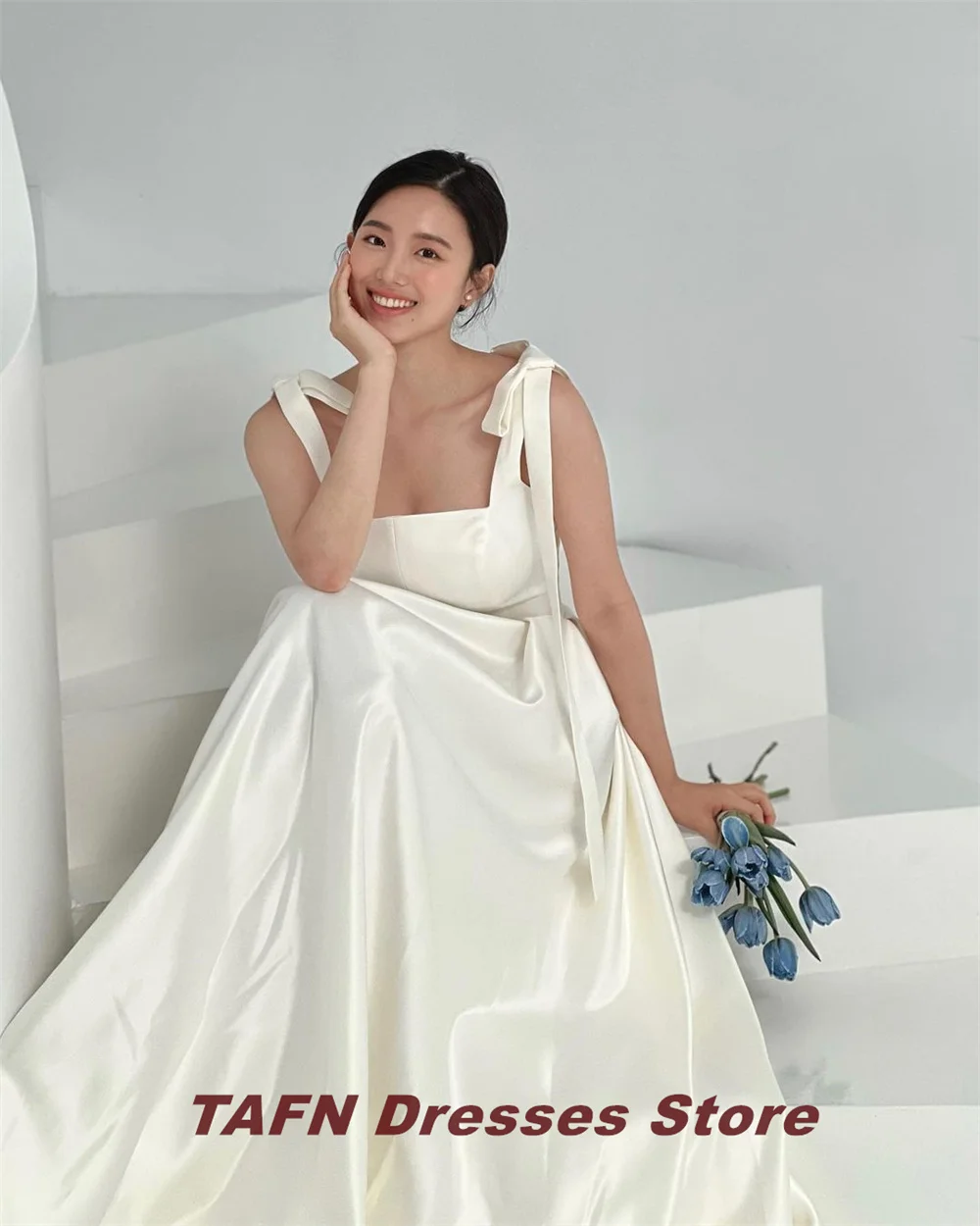 TAFN Simple Korea Wedding Anniversary Photography Dresses A-line Square Collar Shoulder Straps Bridal Gown 2024 웨딩드레스 Customized