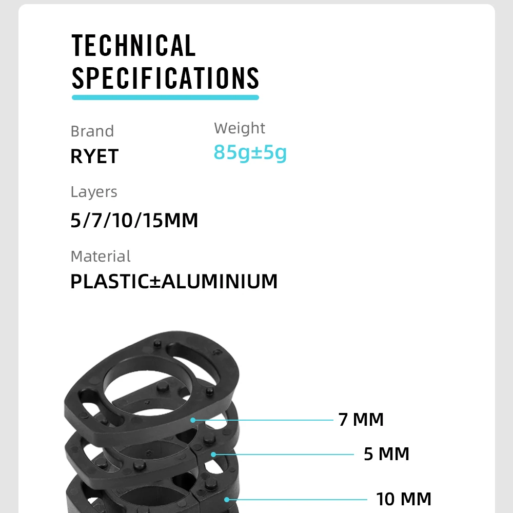 RYET Integrierte Carbon-Fahrradlenker-Abstandshalter-Sets, Spezielle Kunststoff-Unterlegscheiben für Aero-Integrierte Lenker-Cockpit-Abstandshalter – Detail 2