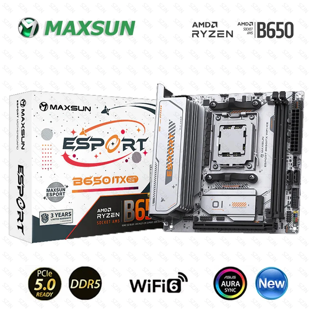 Maxsun B650M Motherboard ITX AMD Ryzen AM5 DDR5 Board Support 1*Pcie5.0x16 2*Pcie4.0x4 M.2 ARGB WIFI 6 Onboard